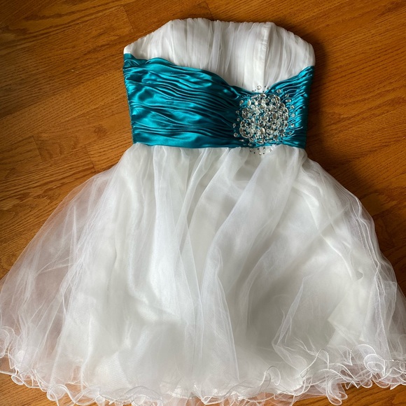 White & Blue Prom Dress - Picture 1 of 4